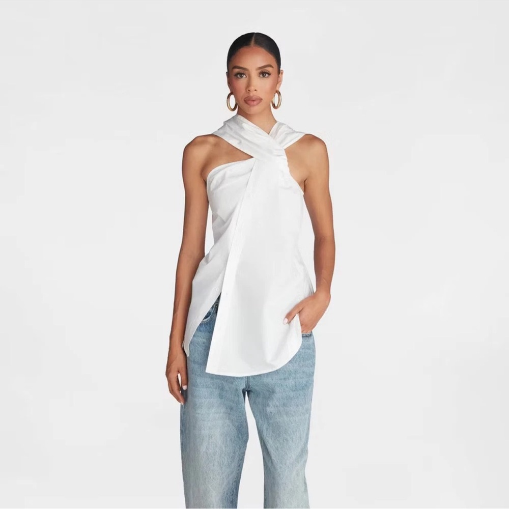 KBB by KAHLANA Women's 'The Twist Neck Shirt' - White XL